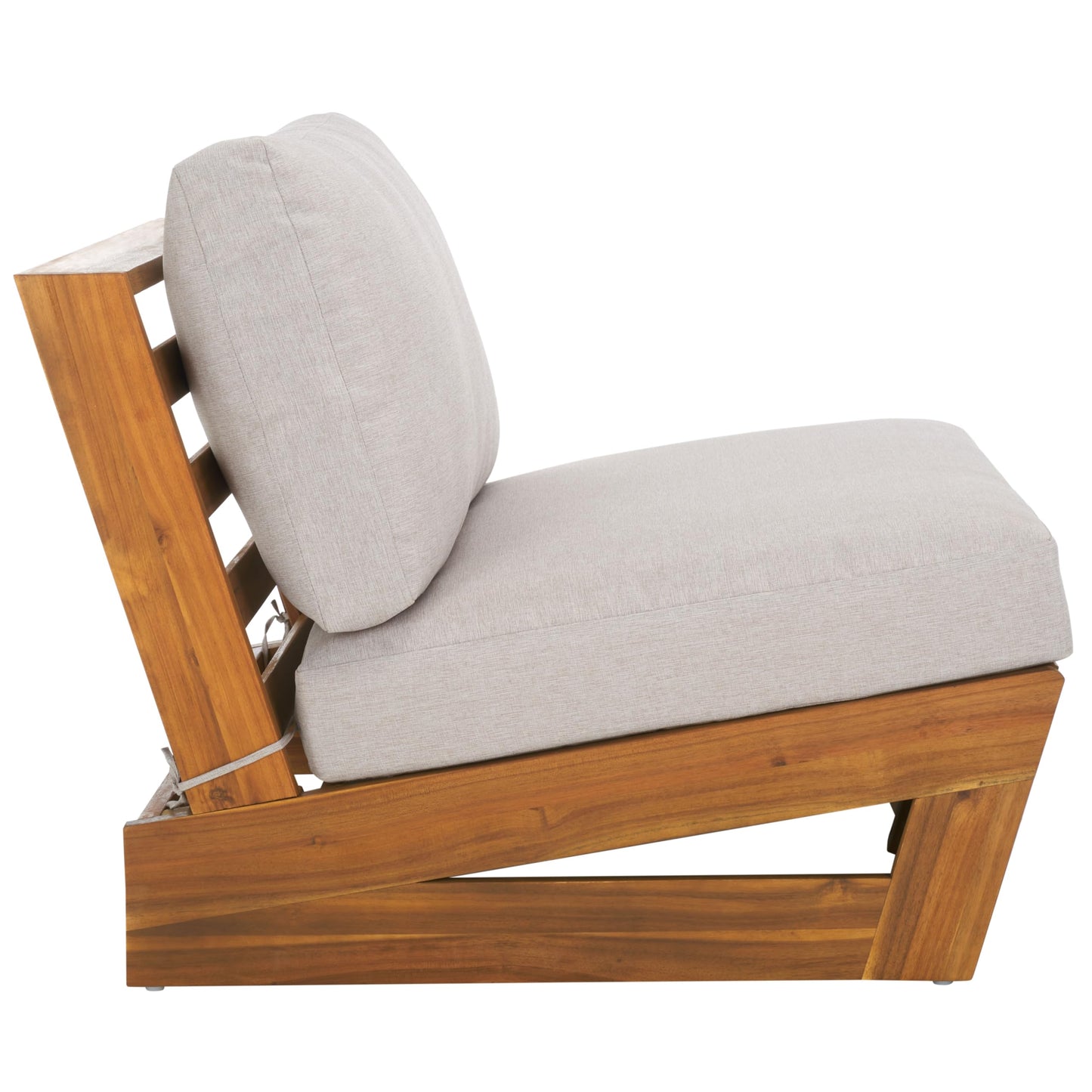 SAFAVIEH Outdoor - Lynn Lounge Chair Set of 2 - Natural & Light Grey - Solid Wood with Cushion - Modern Slatted Lounge Design - Ideal for Patio, Deck, Poolside, Backyard (PAT7328B-SET2)