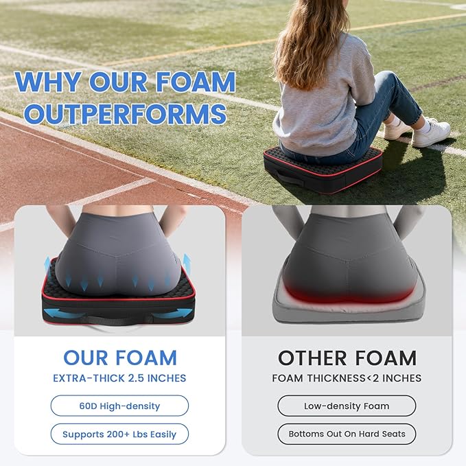 WIWODADI Stadium Seat Cushions - Portable Bleacher Cushions with 2.5" Extra Thick High-Density Foam and Massage Dots, Outdoor Fashion Seat Cushions for Sports Events, Travel, Camping, Chairs