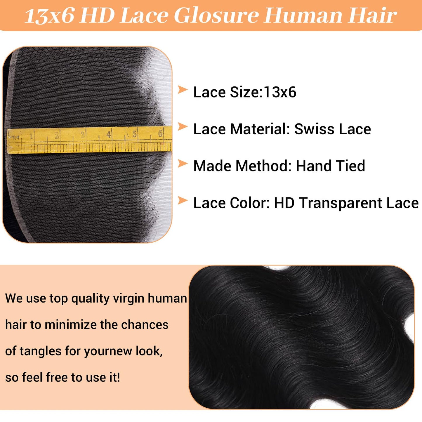 HD Lace Frontal 13x6 Transparent Ear to Ear 20 Inch Body Wave Frontal Human Hair 100% Unprocessed Virgin Lace Closure Human Hair