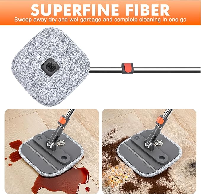 Upgraded Self-Standing Spin Mop and Bucket System, Detachable Inner Mop Bucket Separates Dirty Water & 90° Foldable Head, Triple-Scrub System, 0.9Gal Dual Drainage, for Hardwood Floors (Gray 2 Pads)