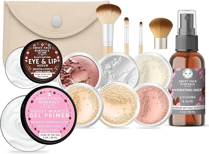 TIMELESS LOOK KIT (FAIR 1) Full Size Mineral Makeup Set Matte Foundation Bare Face Sheer Powder Cover