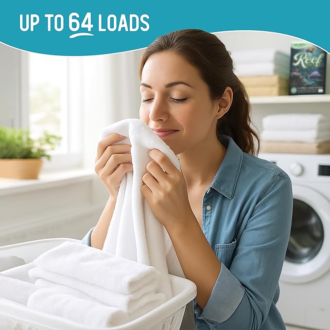 Reef Sheets Laundry Detergent Sheets, 64 loads (32ct Pack), Hypoallergenic & Plastic-Free Eco-Friendly Packaging, Gentle on Skin, Tough on Stains, Travel-Friendly, Fragrance Free, 32ct
