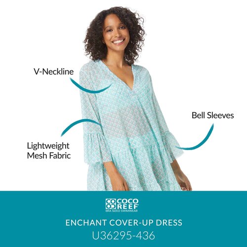 COCO REEF Enchantment Loose Fit Summer Dress – Swimsuit Cover Up Tunic for Resort, Cruise, or Beach Vacation, Blue, Small