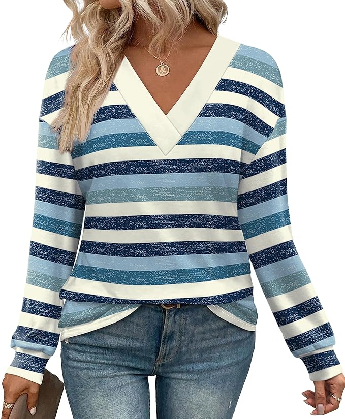 WIHOLL Long Sleeve Shirts for Women V Neck Tops Tunic Fall Winter Sweatshirts 2025 Clothes