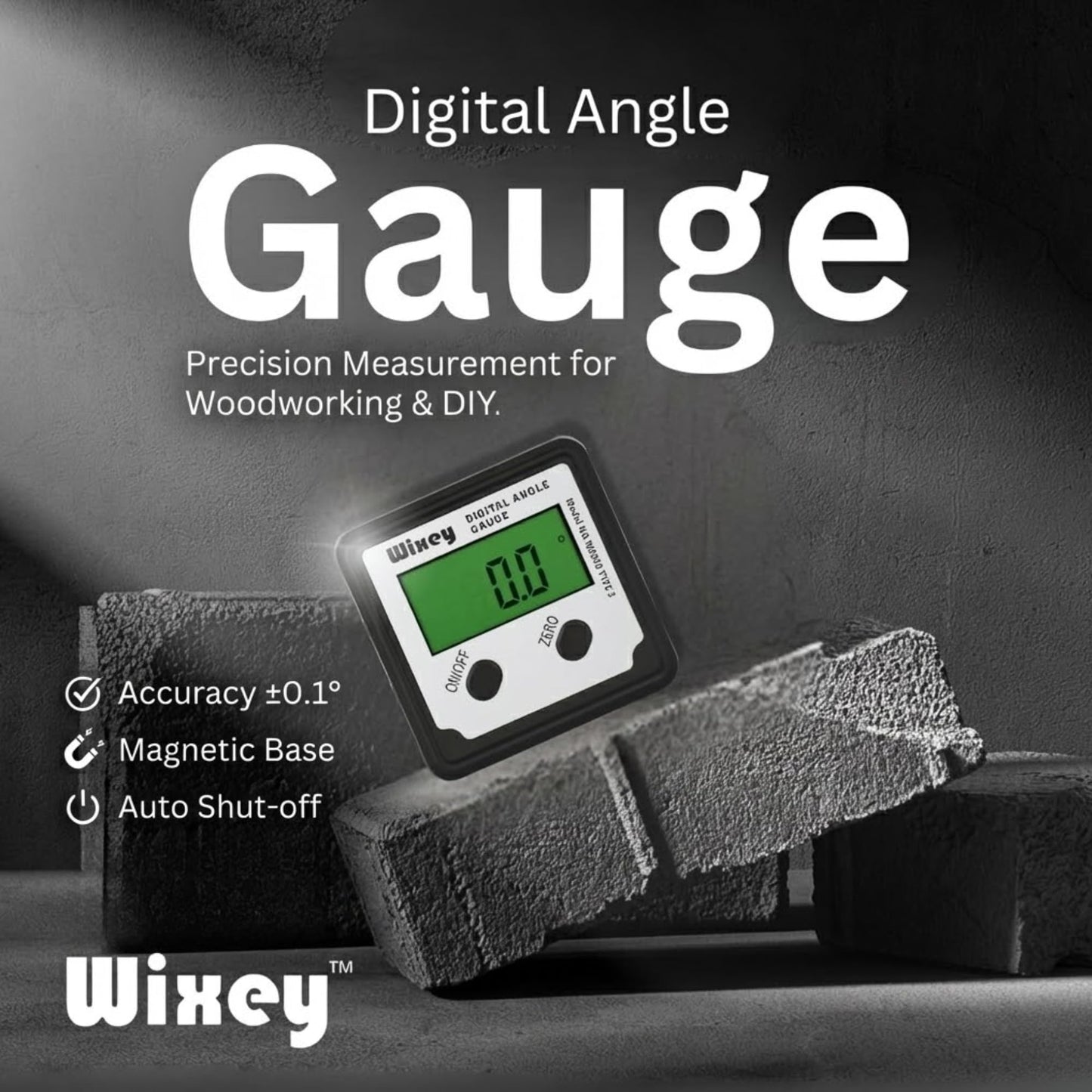 Wixey Digital Angle Gauge | Digital Angle Finder for Table Saw & Miter Saw (Magnetic) – Precision Bevel & Compound Angle Measuring Tool for Woodworking with Backlight