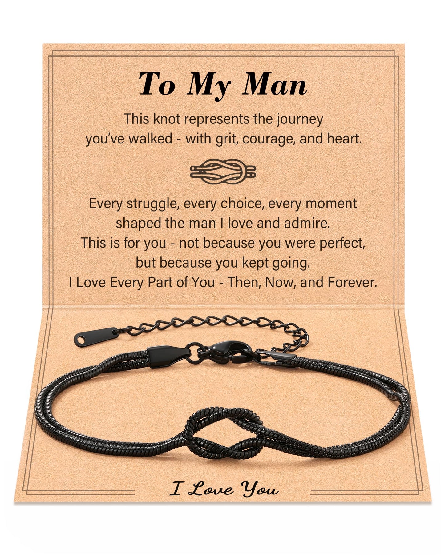 Tarsus To My Man Bracelet Gifts for Men, Black Love Knot Bracelet Mens Jewelry Christmas Anniversary Birthday Presents Stocking Stuffers Gifts for Him Boyfriend Men Husband