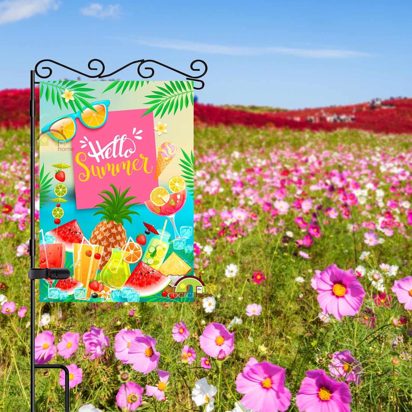 Hello summer flags 28 x 40 double sided watermelon，Welcome House Flag Double Sided Bee Yard House Seasonal Farmhouse Outdoor Decoration 28 x 40 Inch