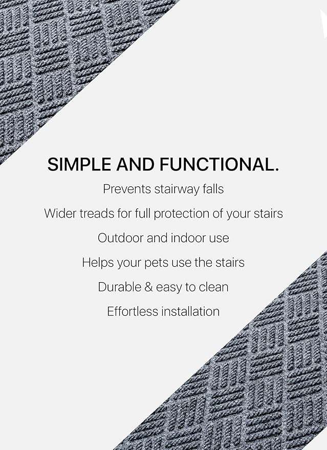 Outdoor Stair Treads Non-Slip 42”x10” (6-Pack) – Carpet Treads with Rubber Backing Diamond Grey