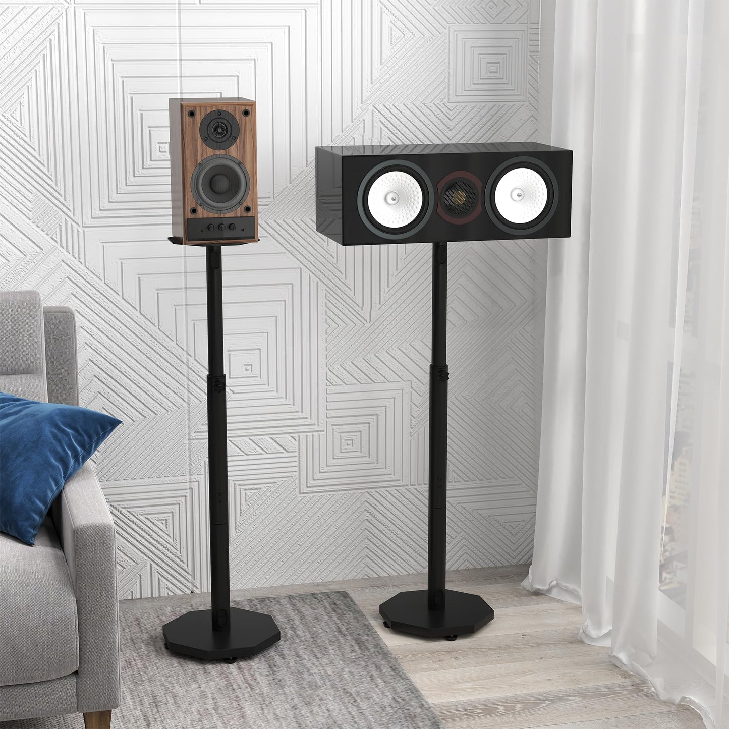 Suuiwau Universal Floor Speaker Stands Pair,Surround Sound Bookshelf Speaker Stands Support Up to 22 lbs for Home Theater Studio, 32.6" to 43" Height Adjustable