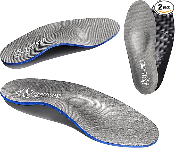 FeetTouch Strong Arch Support Orthotics for Metatarsalgia Morton's Neuroma,Ball of Foot Pain Relief Inserts Plantar Fasciitis Flat Feet with Poron Heel Cushion Grey