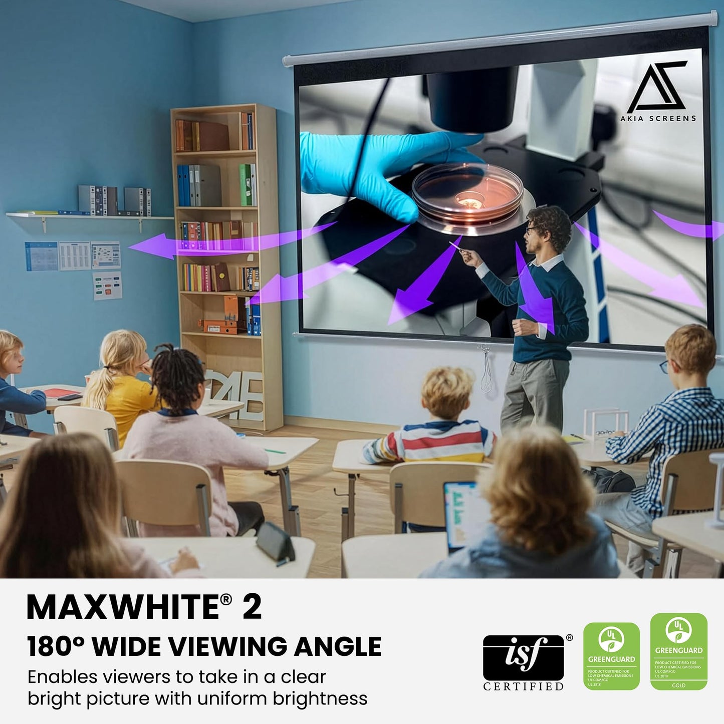 Akia Screens 110 Inch Manual Pull Down Projector Screen, 16:9 Retractable Projection Screen, 4K 8K HD Ready, Wall or Ceiling Mount, Auto-Locking Indoor Home Theater Screen, White Case (AK-M110H1)
