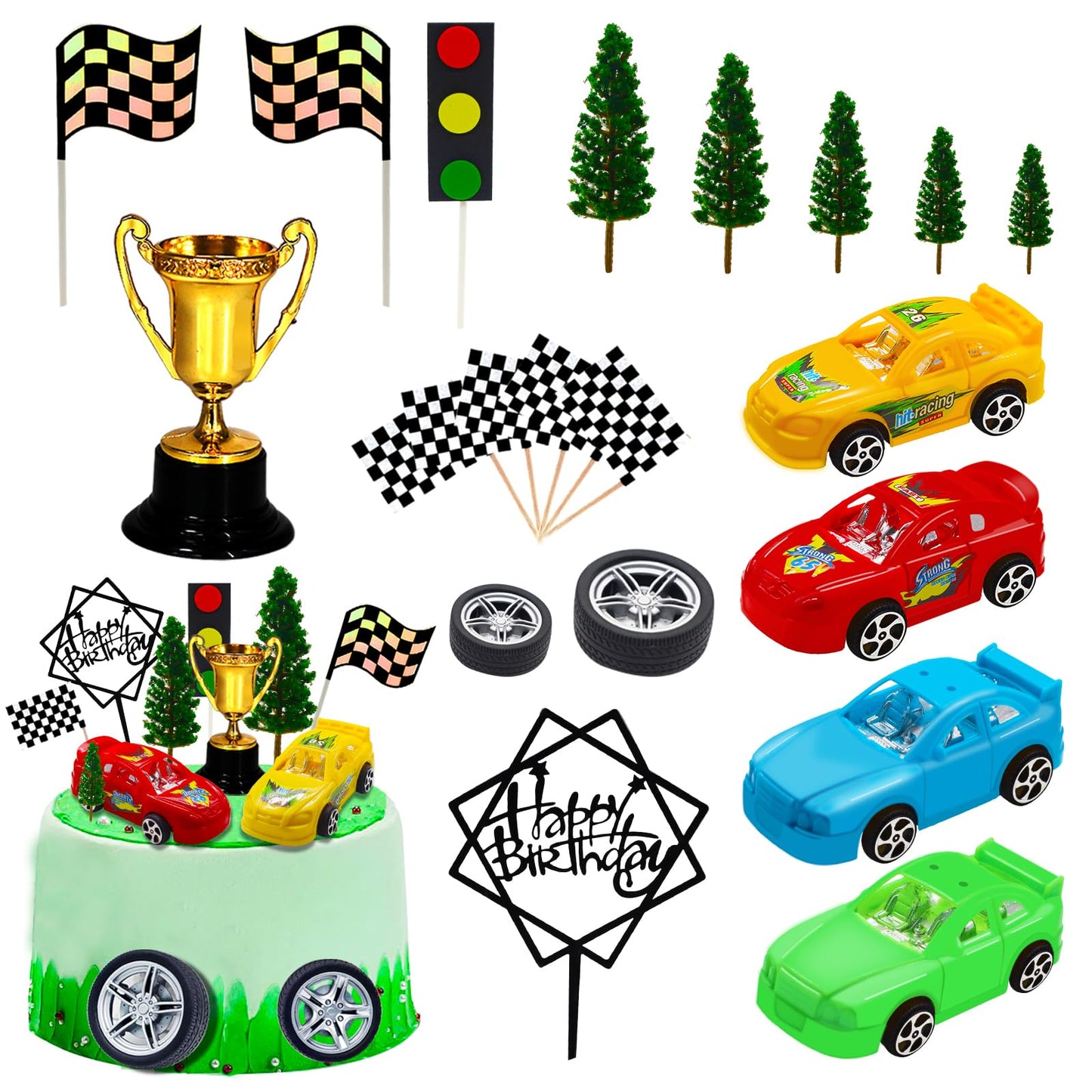 MEMOVAN Racing Car Cake Decorations 38pcs Racing Car Cake Topper Birthday Cake Decoration for Boy's Kids Racing Car Theme Birthday Supplies Party Favors