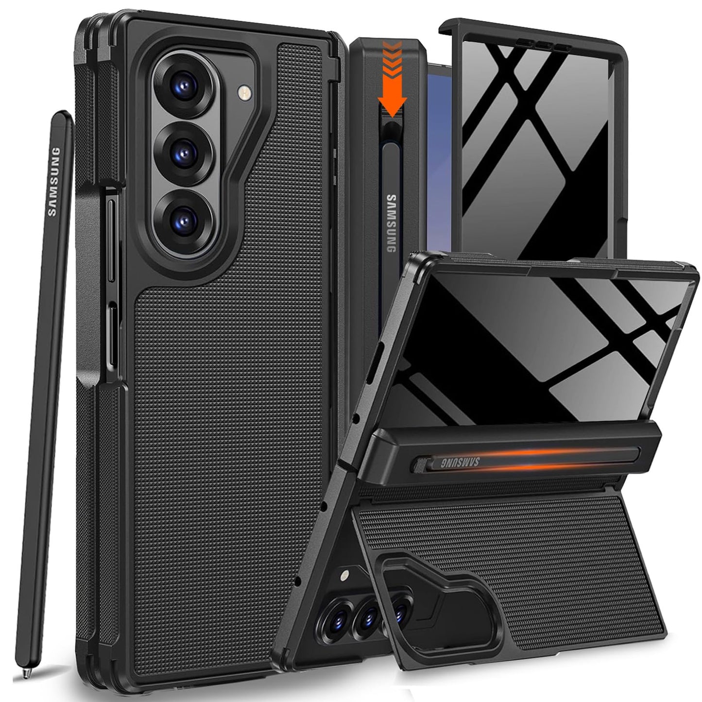 Ninki For Samsung Galaxy Z Fold 7 Case With S Pen Holder & Stylus And Invisible Kickstand,Built In Privacy Screen Protector And