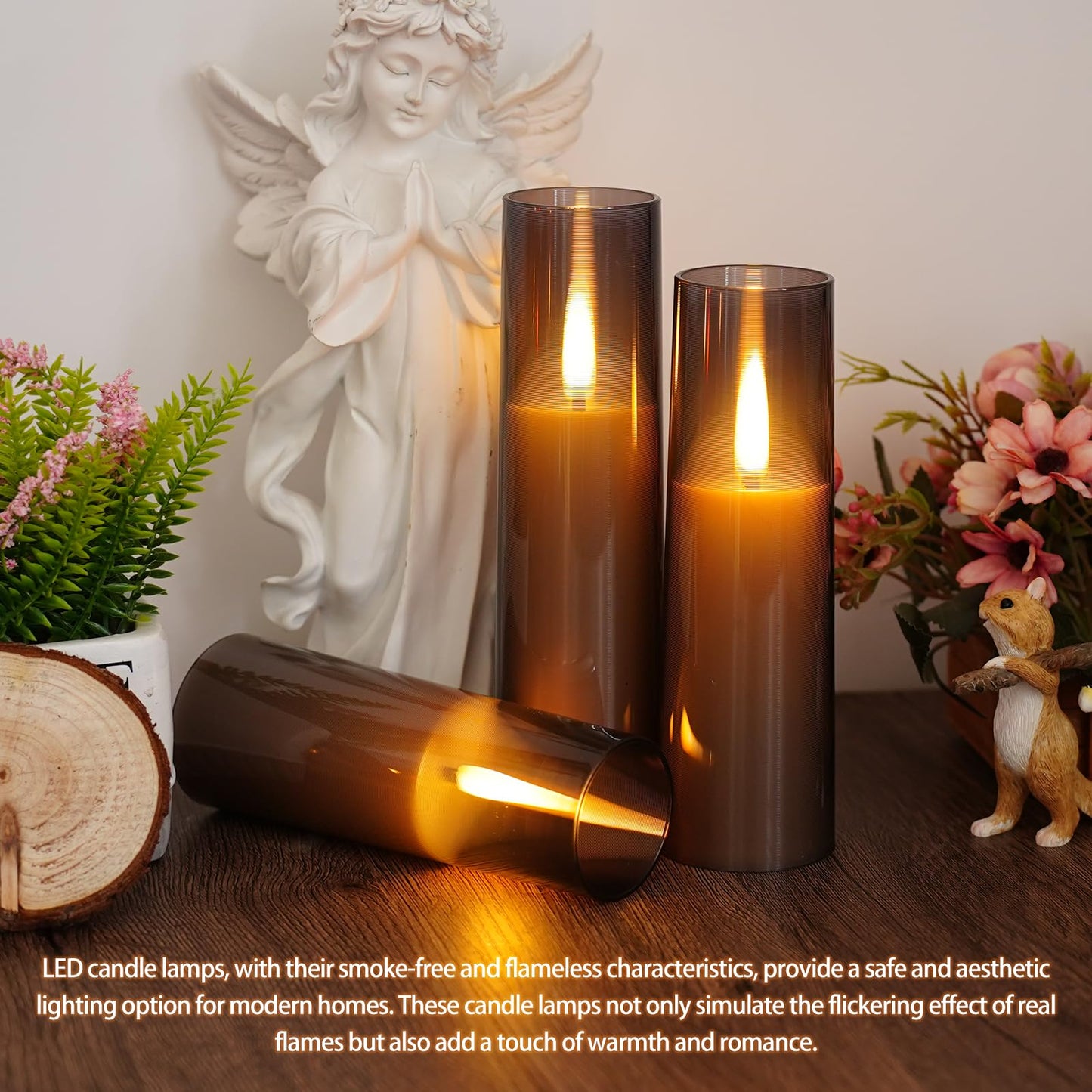 JINYANIA Flameless LED Candles, Upgraded Realistic Flickering Flame Battery Operated Candles with Remote Timer, Acrylic Electric Set of 5 for Romantic Ambiance and Home Decoration（Grey）