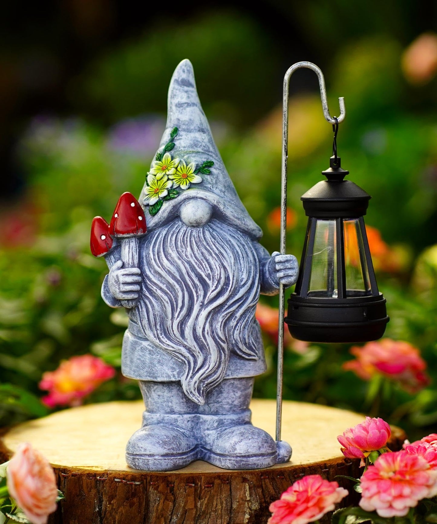 Acgarten Garden Gnome Statue with Solar Lights Lantern,Outdoor Sculpture Home Decor for Yard Lawn Balcony Patio Porch,Gardening Gifts for Mom Women Grandma