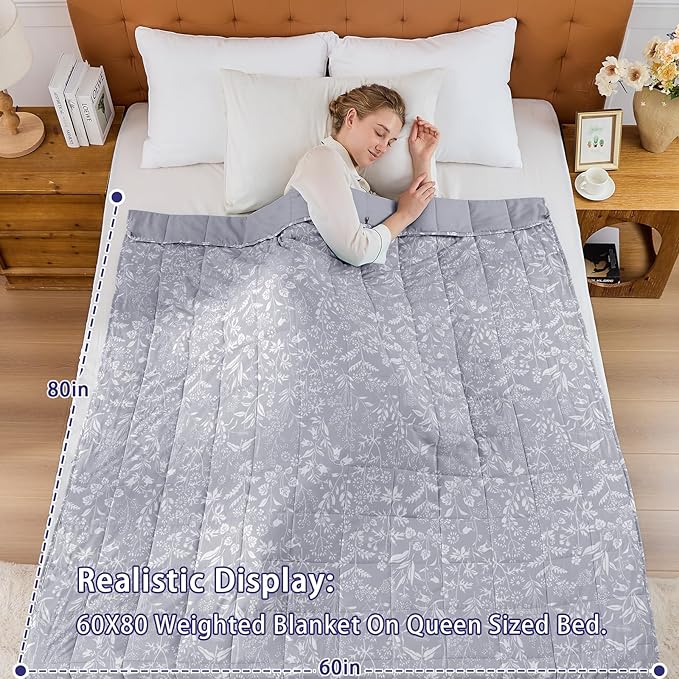 yescool Weighted Blanket for Adults (15 lbs, 60" x 80", Pearl Grey) Cooling Heavy Blanket for Sleeping Perfect for 140-160 lbs, Queen Size Breathable Blanket with Premium Glass Bead, Machine Washable