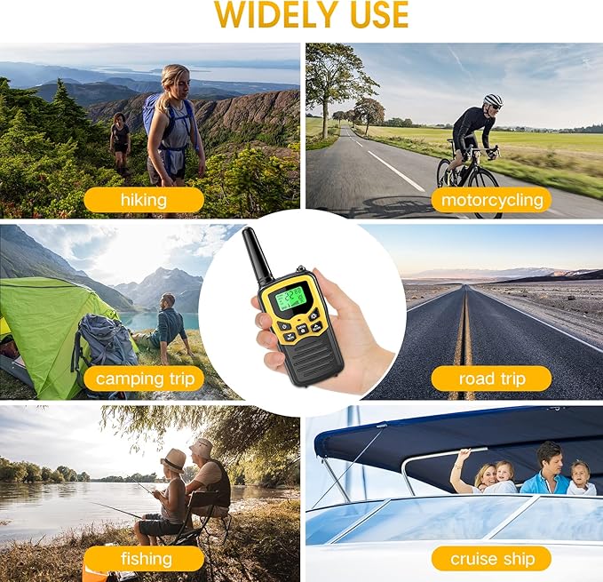 Walkie Talkies,MOICO Long Range Walkie Talkies for Adults Two-Way Radios with 22 Channels FRS VOX Scan LCD Display with LED Flashlight for Field, Survival Biking Hiking Camping 2 Pack (Yellow2)