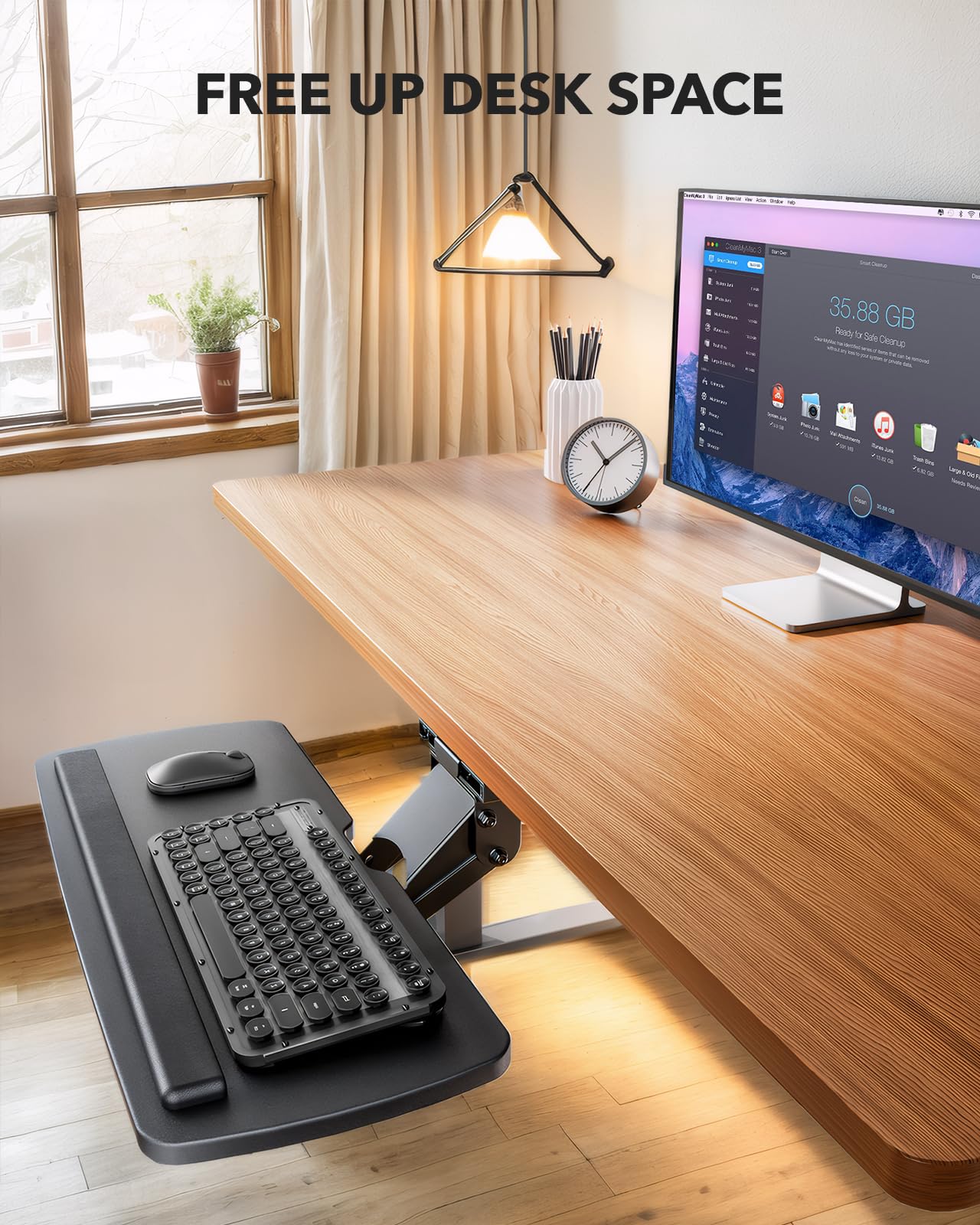 HUANUO Keyboard Tray Under Desk, 360 Adjustable Under Desk Keyboard Tray Slide Out, Ergonomic Pull Out Keyboard Tray Under Desk, 25"W x 9.84"D
