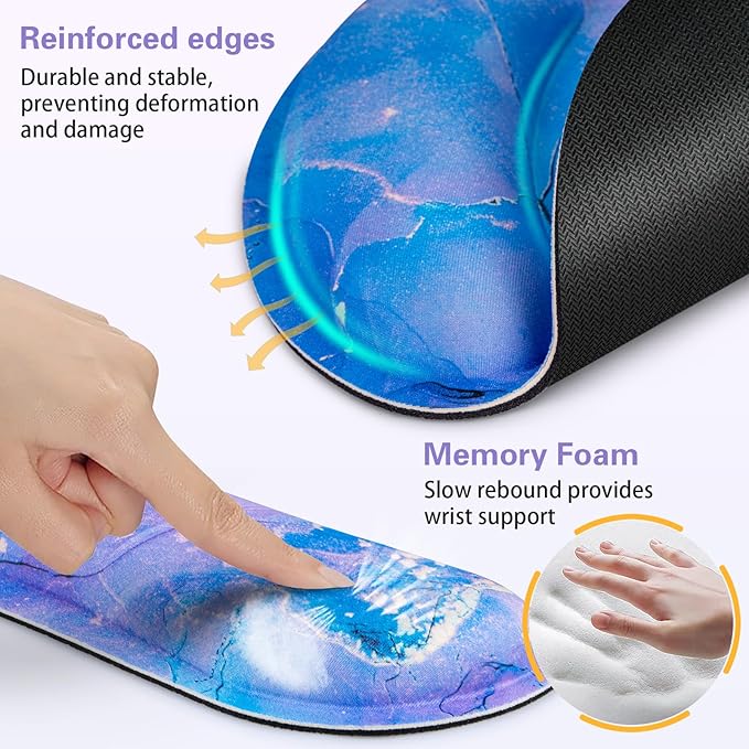 Mouse Pad Purple, Mouse Pad with Wrist Rest Set, 3-in-1 Wrist Support Mousepad Set,Gaming with Anti-Skid Base,Ergonomic Memory Foam Keyboard Gel Wrist Rest