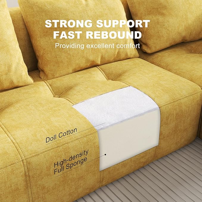 105" Modular Sectional Sofa, Boneless couch for Living Room, Cloud Sectional Couch with Deep Seat, L-Shape Sofa, Upholstered Couches for Living Room Bedroom, No Assembly Required, Yellow (Slub Fabric)