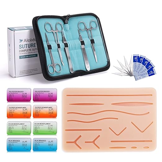 Alcedo Suture Practice Kit for Medical Students | Complete Set (32 Pieces) Include Durable Large Suturing Pad with Pre-Cut...