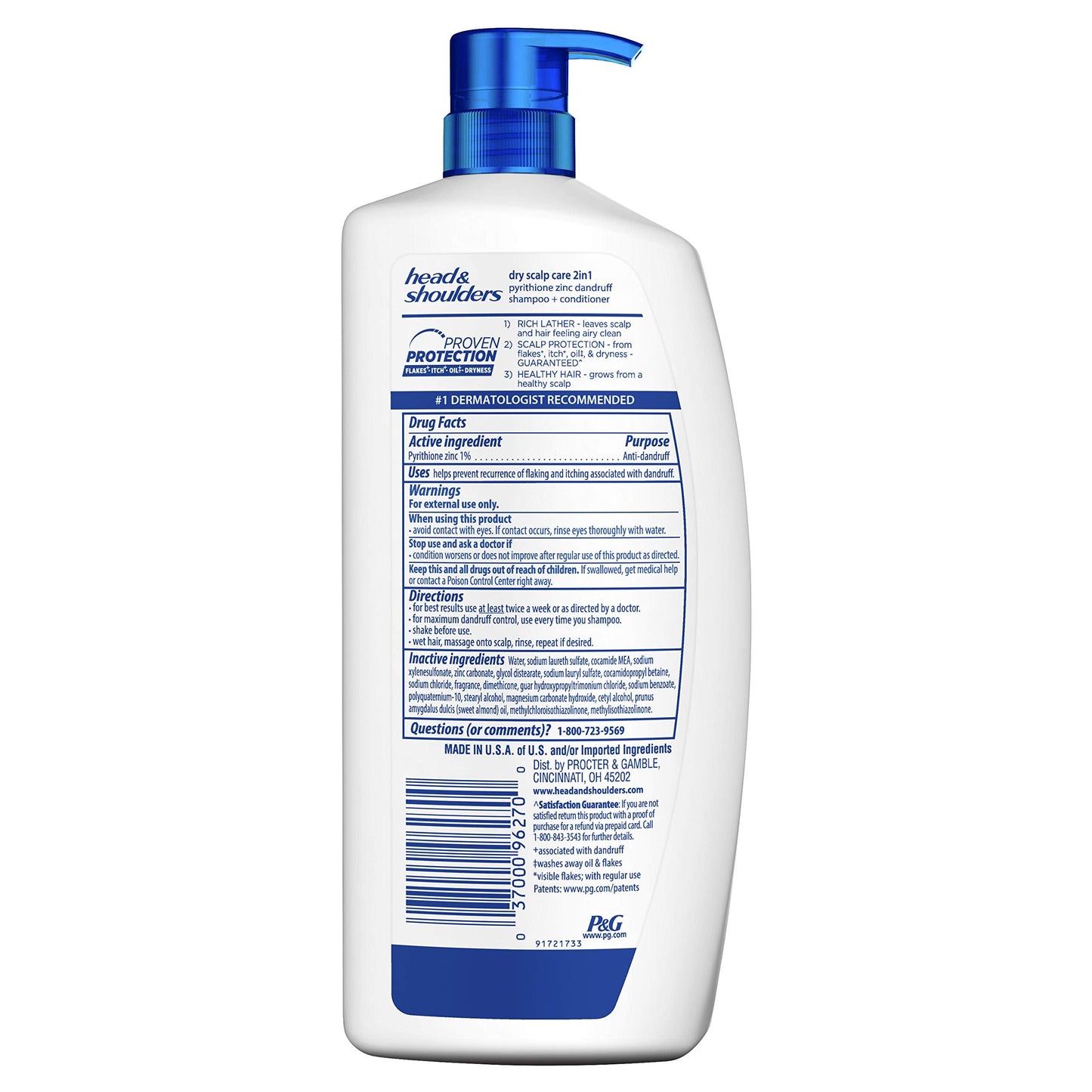 Head and Shoulders Dry Scalp Care Anti-Dandruff 2 in 1 Shampoo & Conditioner, 32.1 fl oz, Pack of 4, (Packaging May Vary)