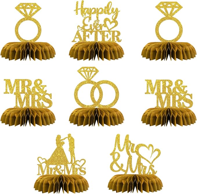 Maicaiffe Mr & Mrs Table Honeycomb Centerpieses Decorations - Glitter 8 Pcs Wedding Engagement Party Table Toppers Decor -...