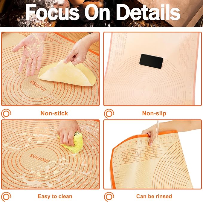 Silicone Pastry Mat 34x26 Inch - Nonstick Baking Mat Perfect for Dough, Pastry, Pie Crust, Fondant, Pasta/Pizza