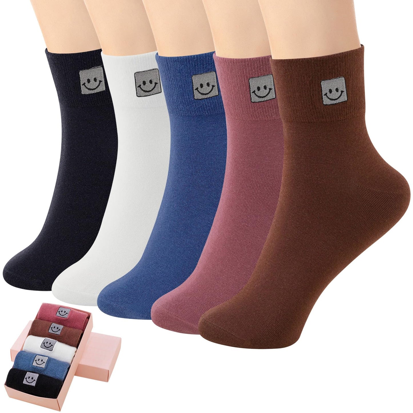 HUGSWEET Thin Soft Cotton Crew Socks for Women Ankle above Bootie Socks Gifts for Women 5 Pairs