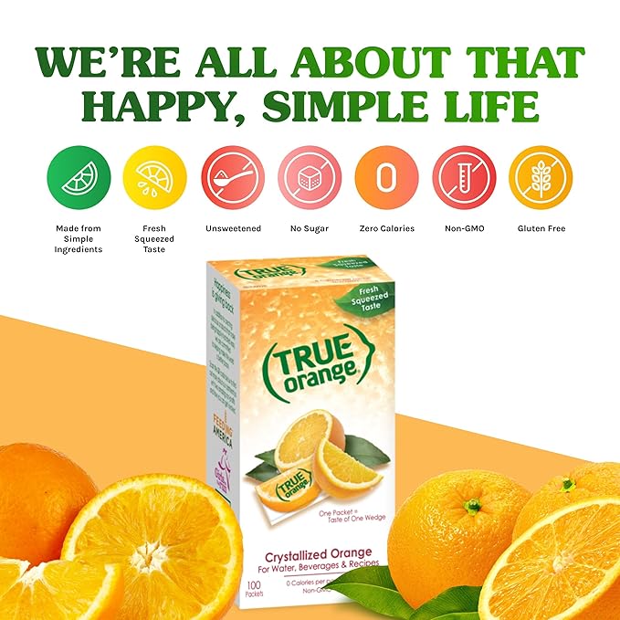 True Citrus TRUE ORANGE Water Enhancer, Bulk Dispenser, 100 Count (Pack of 1), 0 Calorie Drink Mix Packets For Water, Oran...