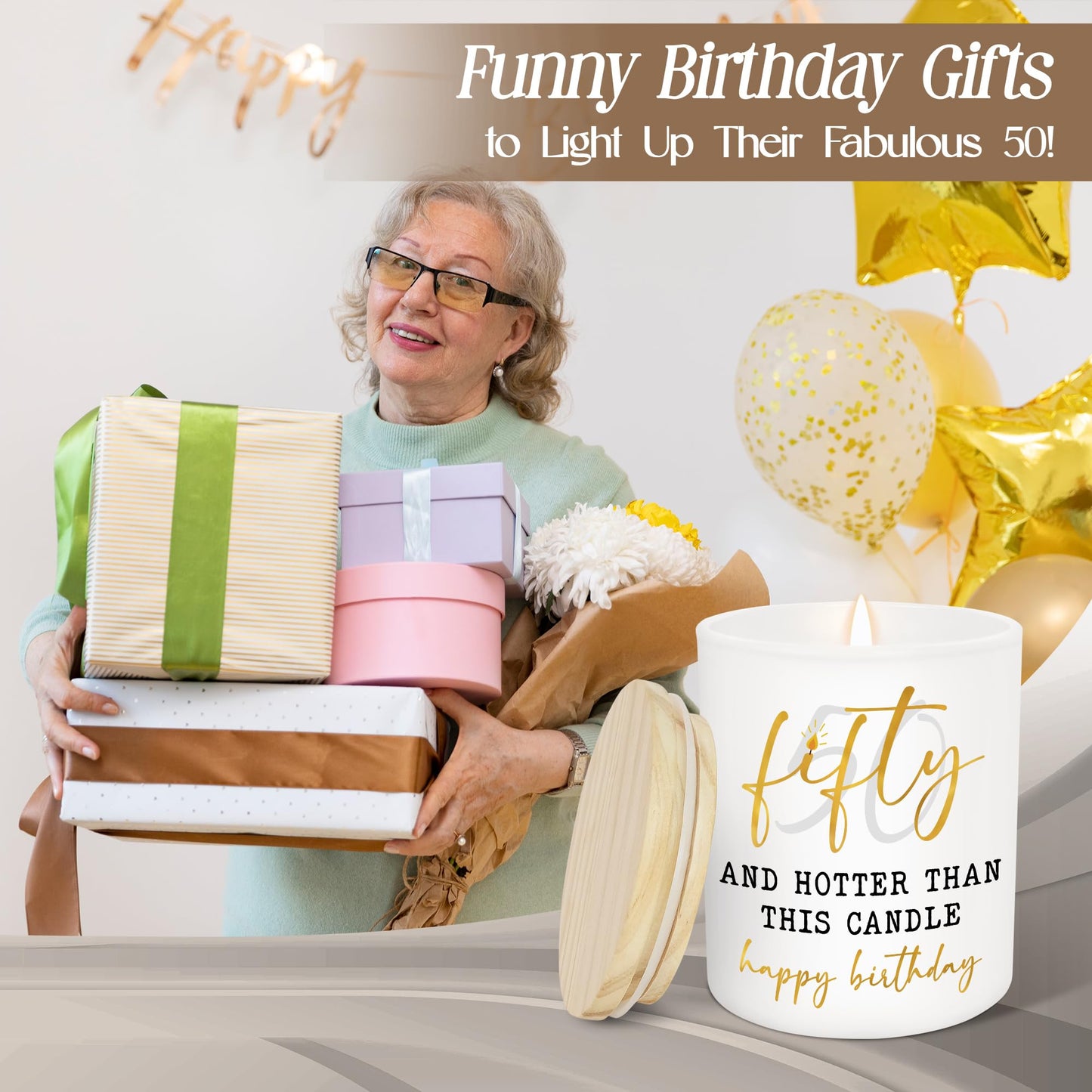 ARVEXO 50th Birthday Gifts for Her - Long Lasting Vanilla Lavender Candle 10 oz - Funny 1975 Birthday Gifts for Women Wife Mom Sister Friend, Gift for 50 Year Old Woman, Fifty Candles for Women