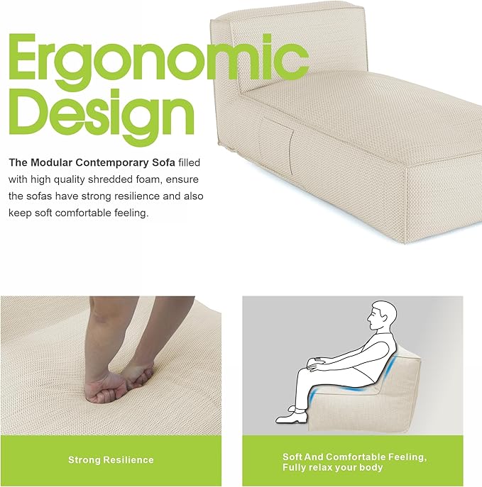 OPEAK Outdoor Bean Bed Chair Sun Lounger, Outdoor Couch Sofa for Patio & Pool, Foam Filling Day Bed Furniture, Comfy Lazy Sofa for Outside, Water-Resistant Seating Lounge Chair, Light Beige