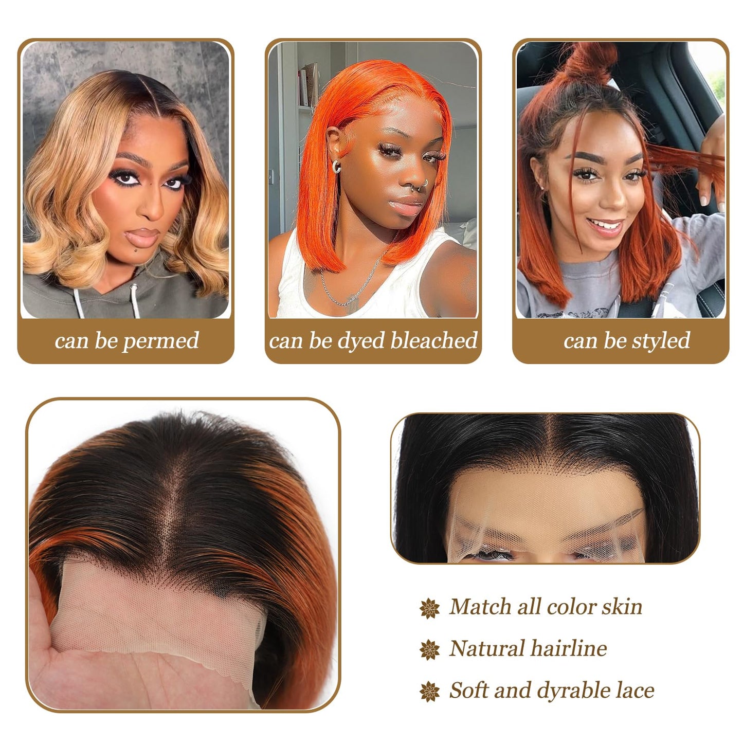 KULYMUWIG Ombre 1B/350 Ginger Bob Wigs Human Hair for Black Women 13x4 Lace Front Straight Bob Wigs 200% Density 12A Glueless Hu