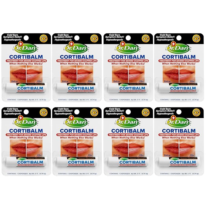 Dr. Dan's Cortibalm -8 pack-for Dry Cracked Lips - Healing Lip Balm for Severely Chapped Lips - Designed for Men, Women and Children