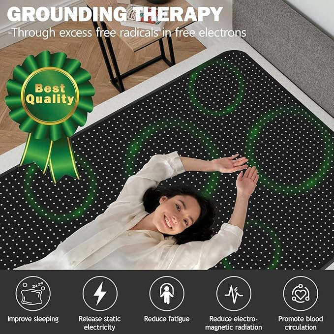 Grounding Mat for Bed Grounding Pad for Better Sleep Energy Wellness Grounding Bed Mat Carbon Fiber and PU with Grounding Cord 54"x78"