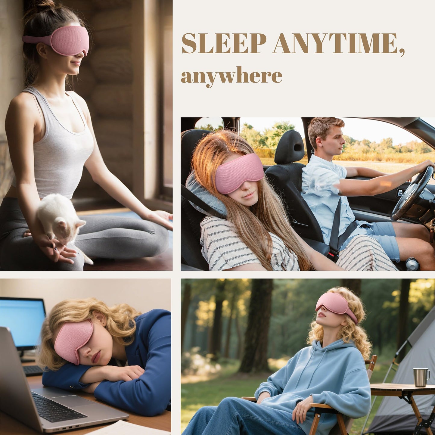 Vynix Sleep Mask for Women Men - 100% Blackout Eye Masks for Sleep, Lash Extensions 3D Contoured Sleeping Mask, Soft Adjustable Light Blocking Eye Cover Blindfold for Travel, Pink