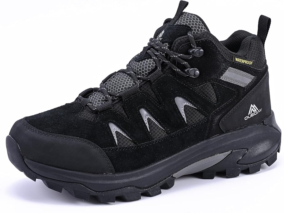 Queday Waterproof Hiking Boots for Women Men Non Slip Leather Outdoor Backpacking Shoes All Terrain Lug Sole Camping Climb...
