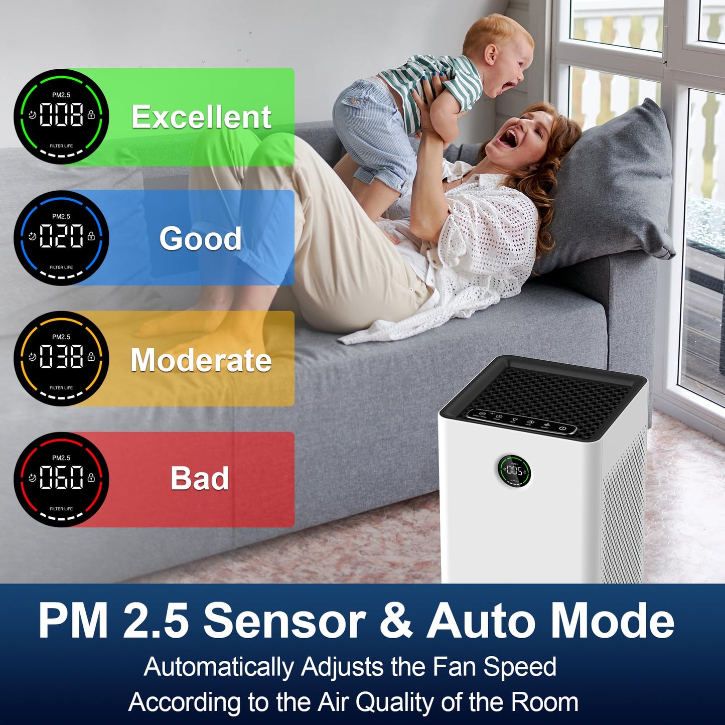 Jafnda Air Purifiers For Home Large Room Up To 1190Ft, True Hepa 13 Filter, Activated Carbon Remove 99.97% Dust Smoke Odor Polle