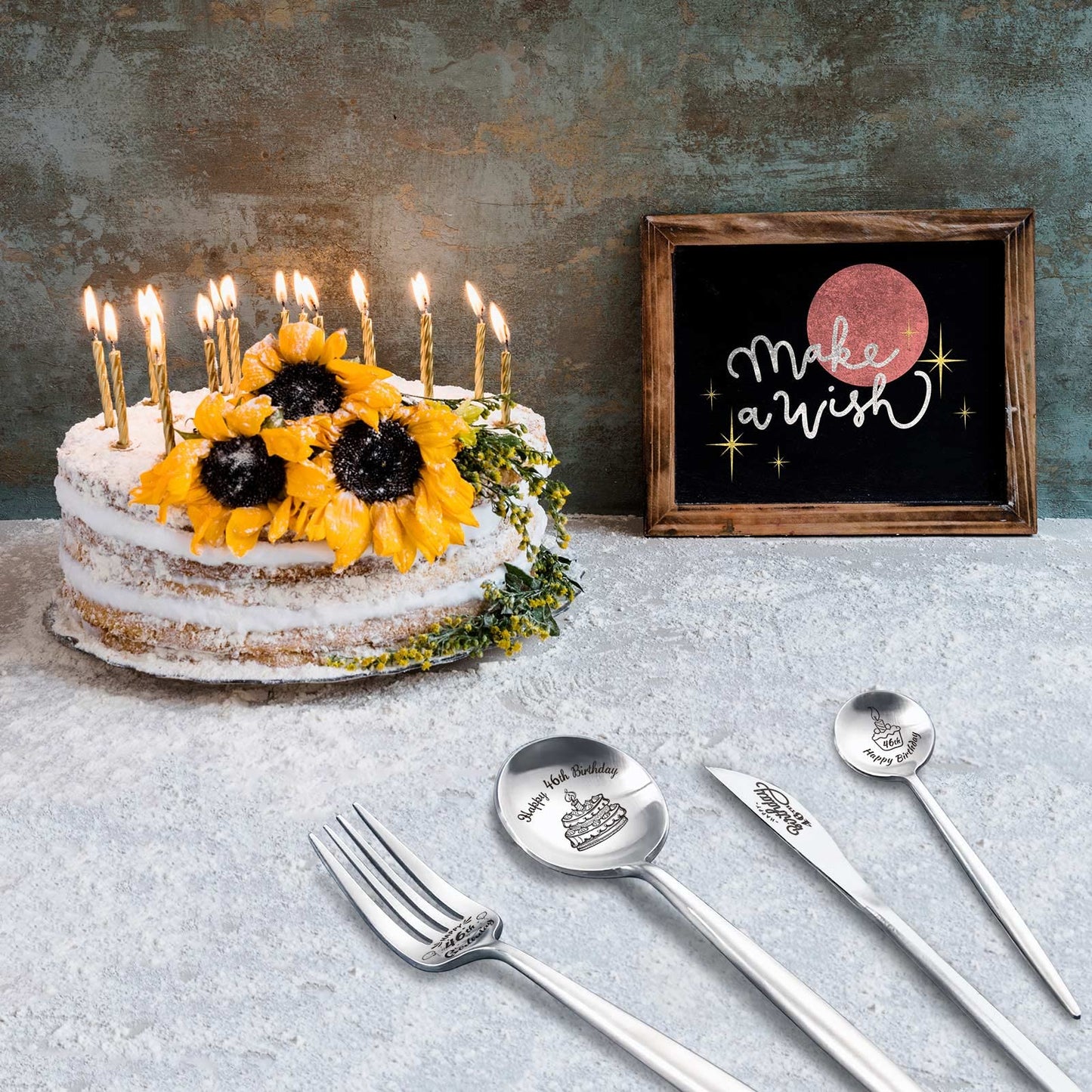 Happy 46th Birthday Spoon&Fork Gifts Engraved Cutlery Set Personalized Birthday Gifts for Son Daughter Sister Brother Friends