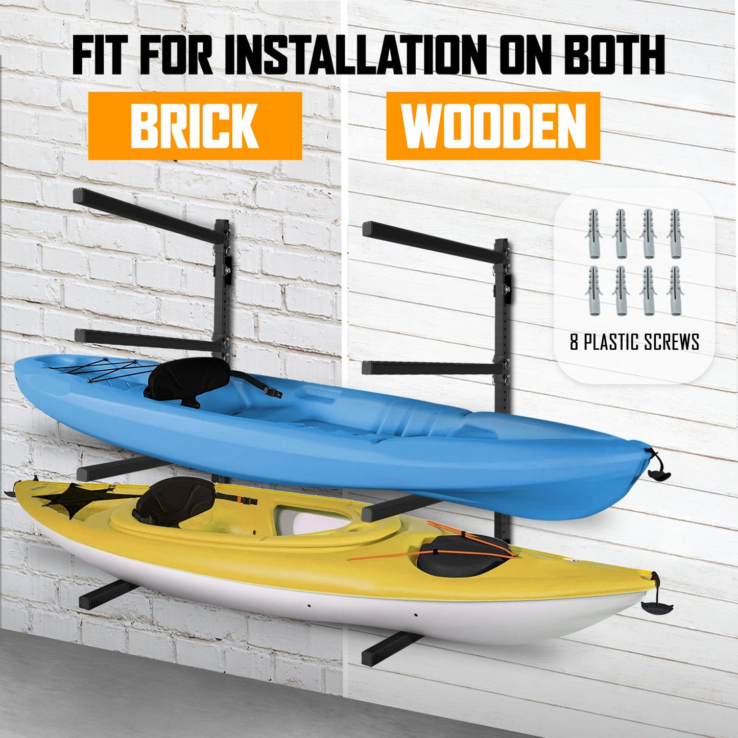 Yes4All Kayak Storage Rack Kayak Wall Mount Rack 400lbs 4 Adjustable Levels Kayak Rack for Outdoor, Indoor Kayak Storage Rack