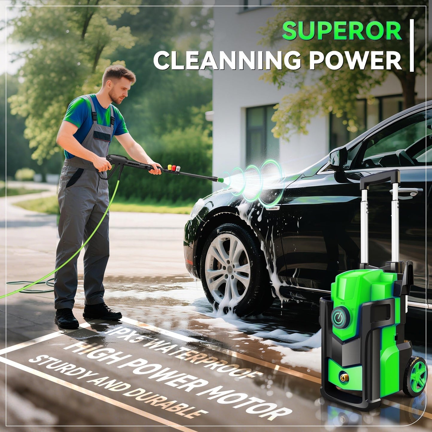 Electric Pressure Washer, 5000 PSI 4.0 GPM Heavy Duty Power Washer, with 4 Nozzles,Foam Cannon,33FT Hose Reel and 500ml Soap Bottle for Home/Cars(Light Green)