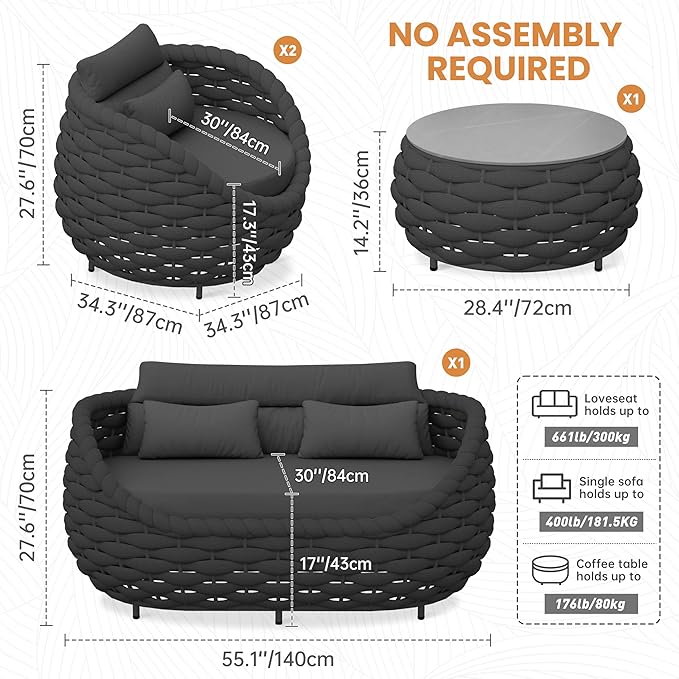 Erotr 4 Pieces Outdoor Patio Furniture Set, All Weather Textilene Patio Conversation Set Patio Sofa and Loveseat Set with Table Cushions for Bistro Poolside Garden Backyard Hotel - Dark Gray
