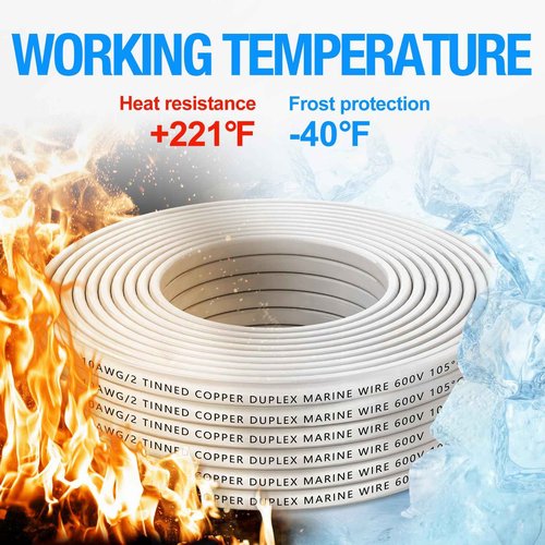 NAOEVO 10 Gauge Marine Wire Duplex, 10 AWG Stranded PVC Marine Electrical Wire, Waterproof/Corrosion Resistant/Tinned Copper Electrical Cable for Boat/Automotive/RV/Solar (60FT)