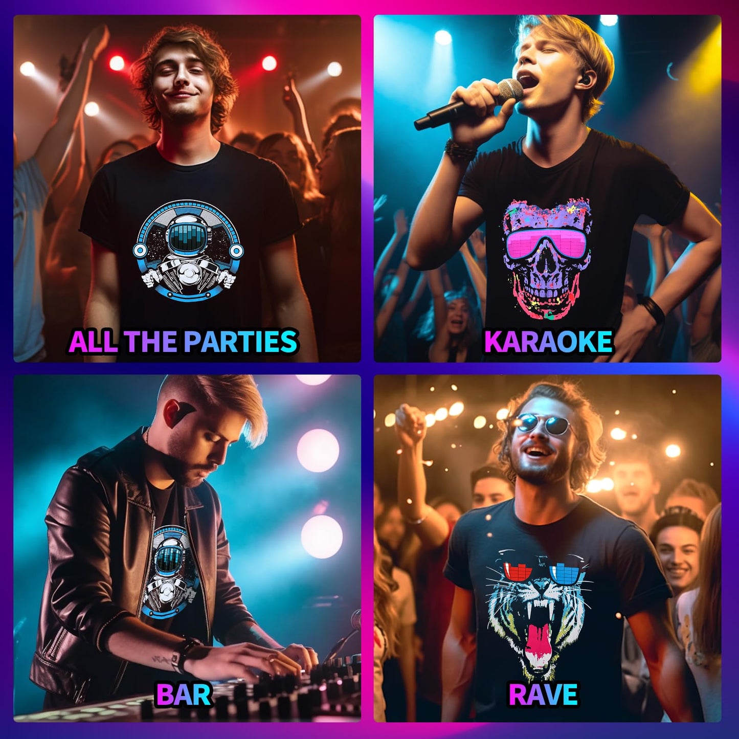 SOOoEC LED T Shirt Sound Activated Light Up Rave Shirts Glow in The Dark for Party Black
