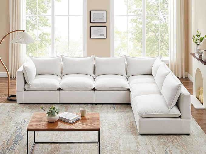 VANOMi Modular Sectional Sofa, Fully Modular Convertible Sleeper Sectional Couch with Reversible Chaise, 6 Seater for Living Room