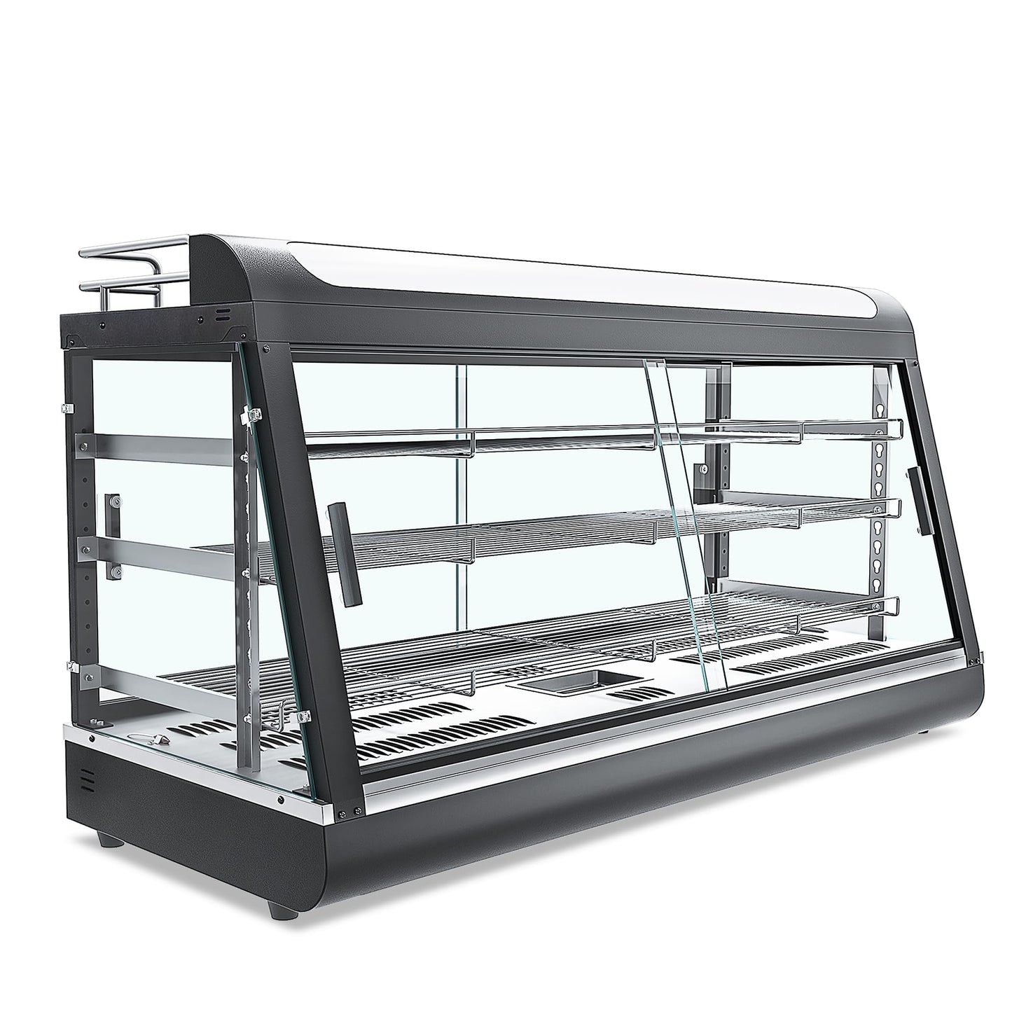 3-Shelf Commercial Food Warmer Display w/Top Rack, 44" Countertop Warmers Hot Box for Pizza/Pretzel/for Food Display, Heated Holding Cabinet Glass case, with LED Lighting for Buffet Restaurant