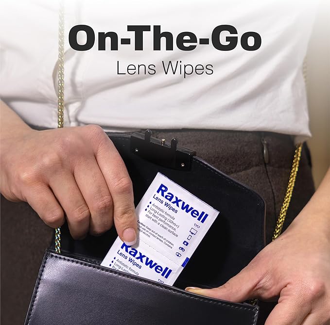 Raxwell Anti Fog Lens Wipes for Eyeglasses - 100 Count Unscented Individually Wrapped Sachets - Glasses Cleaner & Screen Wipes Safe on Coated Lenses - Streak-Free