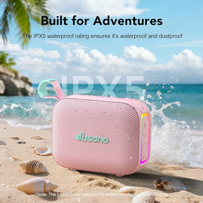 Portable Bluetooth Speaker Waterproof Wireless: IPX5 HD Sound Up to 24H Playtime, Birthday White Elephant Stocking Stuffers for Adults Teens Women Men, Cool Electronics for Outdoor Travel-Pink