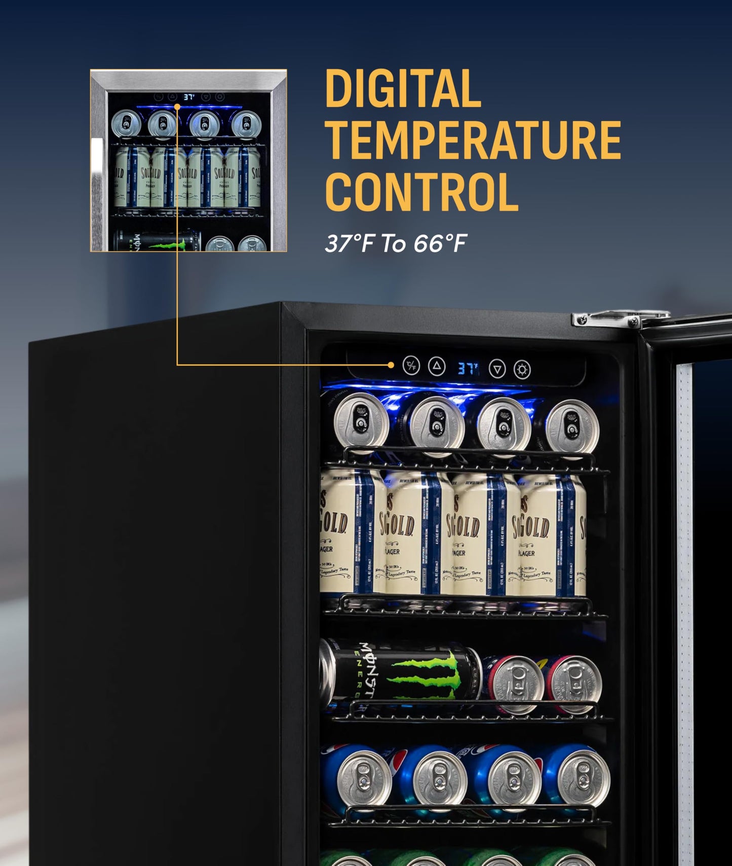 NewAir 96 Can Built-In Beverage Refrigerator | 15” Small Mini Fridge for Bedroom, Home Bar or Office | Quiet Cooling & Precise Temperature Control | Stainless Steel