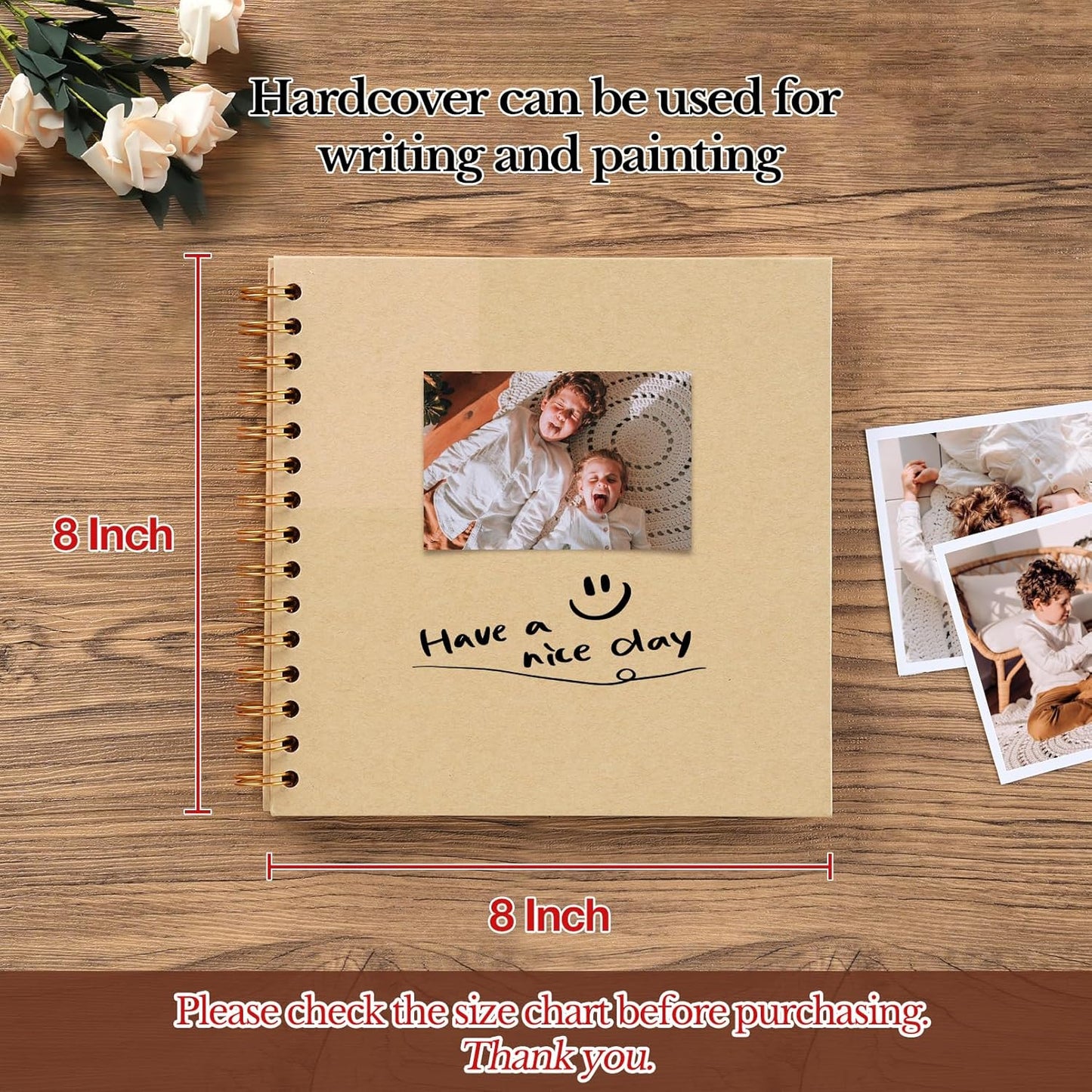 potricher 8 x 8 Inch DIY Scrapbook Album 40 Pages Hardcover Kraft Paper Scrap Book Photo Albums Memory Book for Wedding and Anniversary Family (Yellow, 8 Inch)